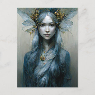 Blue Gold Fairy Fantasy Art Briefkaart