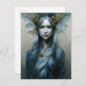 Blue Gold Fairy Fantasy Art Briefkaart (Voorkant / Achterkant)