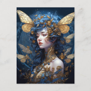 Blue Gold Fairy Fantasy Art Briefkaart