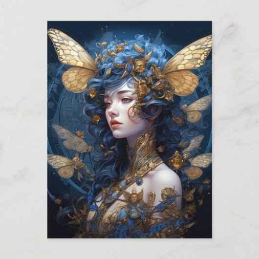 Blue Gold Fairy Fantasy Art Briefkaart (Voorkant)
