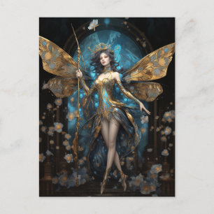 Blue Gold Fairy Fantasy Art Briefkaart