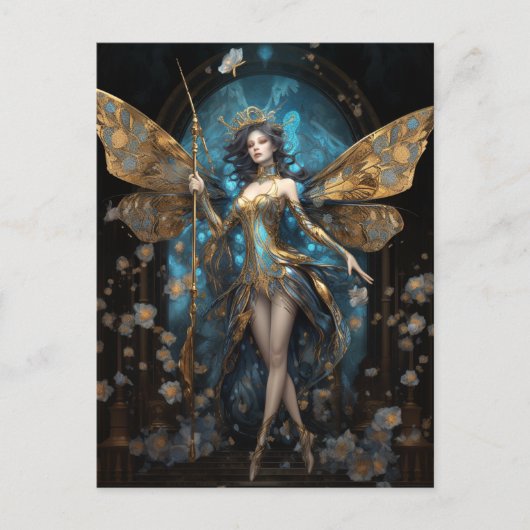 Blue Gold Fairy Fantasy Art Briefkaart (Voorkant)