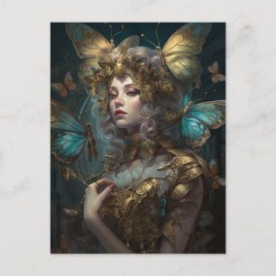 Blue Gold Fairy Fantasy Art Briefkaart