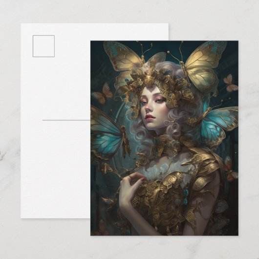 Blue Gold Fairy Fantasy Art Briefkaart (Voorkant / Achterkant)