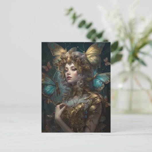 Blue Gold Fairy Fantasy Art Briefkaart (Staand voorkant)