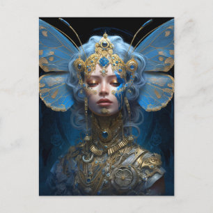 Blue Gold Fairy Fantasy Art Briefkaart