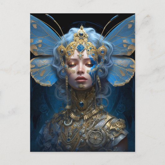 Blue Gold Fairy Fantasy Art Briefkaart (Voorkant)