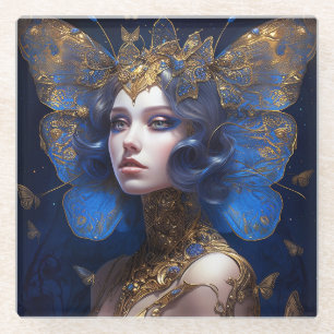 Blue Gold Fairy Fantasy Art Glazen Onderzetter