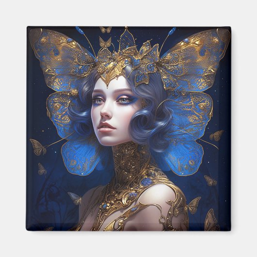 Blue Gold Fairy Fantasy Art Magneet (Voorkant)