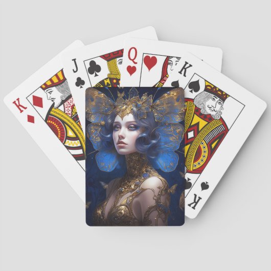 Blue Gold Fairy Fantasy Art Pokerkaarten (Achterkant)