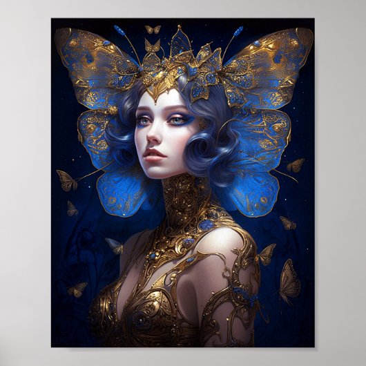 Blue Gold Fairy Fantasy Art Poster (Voorkant)