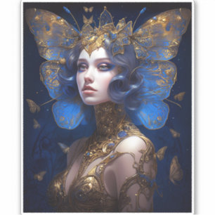 Blue Gold Fairy Fantasy Art Sticker