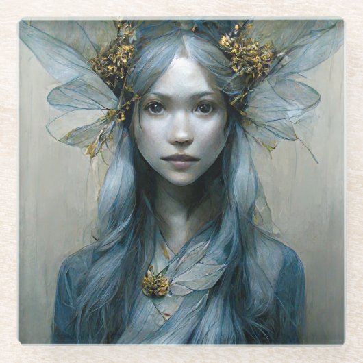 Blue Gold Fairy Fantasy Glazen Onderzetter (Voorkant)