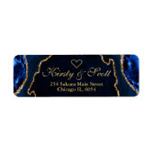 Blue Gold Faux Glitter Agate Wedding Etiket (Voorkant)