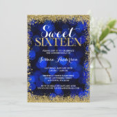Blue Gold Faux Glitter Lights 16 september Kaart (Staand voorkant)
