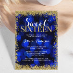 Blue Gold Faux Glitter Lights 16 september Kaart<br><div class="desc">Geniet in stijl met deze moderne,  zoete uitnodiging van 16,  met een blauwe glinsterende achtergrond met een faux goudglittergrens. Design zijn vlakke afgedrukte illustraties/afbeeldingen - NIET WERKELIJK GLITTER.</div>