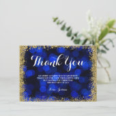 Blue Gold Faux Glitter Lights Sweet 16 Bedankkaart (Staand voorkant)