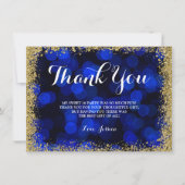 Blue Gold Faux Glitter Lights Sweet 16 Bedankkaart (Voorkant)