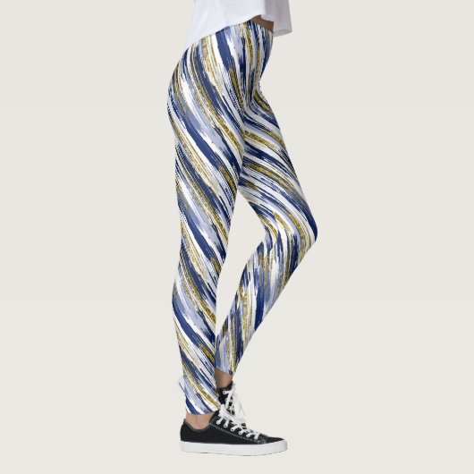 Blue Gold Faux Glitter Modern Abstract Leggings (Rechts)