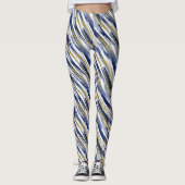Blue Gold Faux Glitter Modern Abstract Leggings (Voorkant)