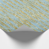 Blue Gold Faux Glitter Stripes Cadeaupapier (Hoek)