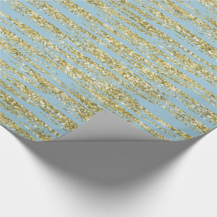 Blue Gold Faux Glitter Stripes Cadeaupapier