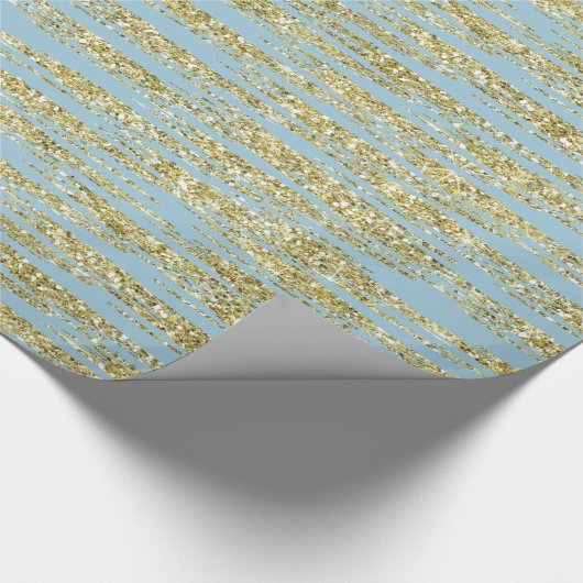 Blue Gold Faux Glitter Stripes Cadeaupapier (Hoek)