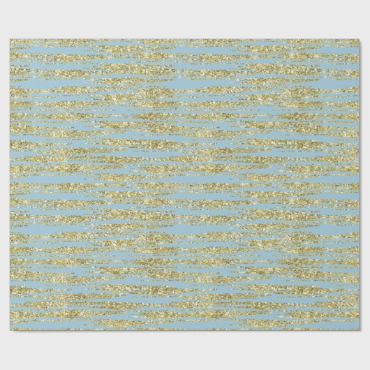 Blue Gold Faux Glitter Stripes Cadeaupapier (Vlak)