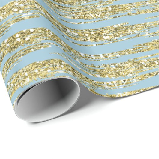 Blue Gold Faux Glitter Stripes Cadeaupapier (Rol Hoek)