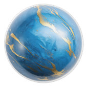 Blue Gold Faux Marble Orb Keramische Knop (Voorkant)