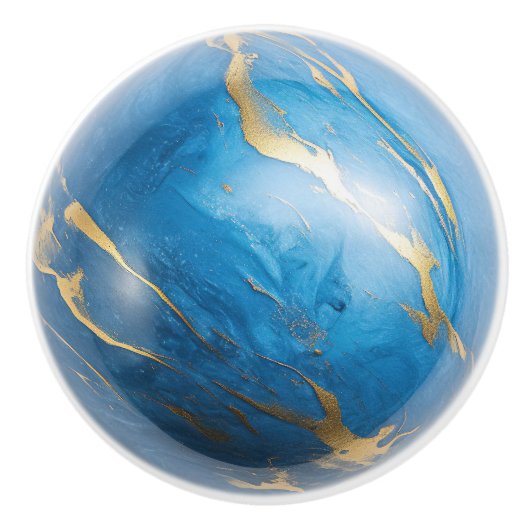 Blue Gold Faux Marble Orb Keramische Knop (Voorkant)