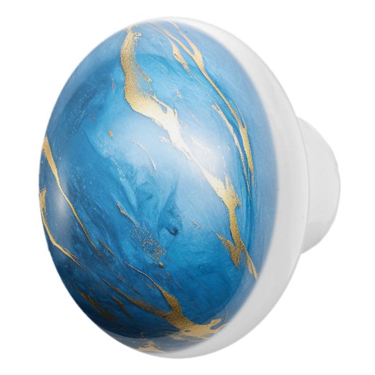 Blue Gold Faux Marble Orb Keramische Knop (Rechts)
