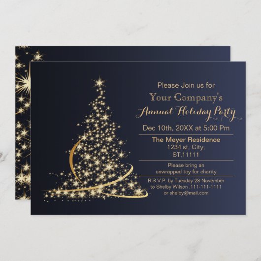 blue Gold Festive Corporate-feestdag uitnodigen Kaart (Voorkant / Achterkant)