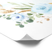 Blue Gold Floral Elephant Boy Baby shower Welkom Poster (Hoek)