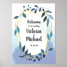 Blue Gold Floral Geometric Reception Weddenschap