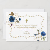 Blue Gold Floral Glitter Lijst Boy Baptisme Bedankkaart (Achterkant)