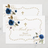 Blue Gold Floral Glitter Lijst Boy Baptisme Bedankkaart (Voorkant / Achterkant)