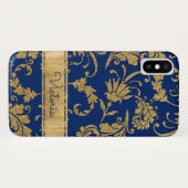Blue, Gold Floral Hoesje-Mate iPhone X Hoesje (Achterkant (horizontaal))