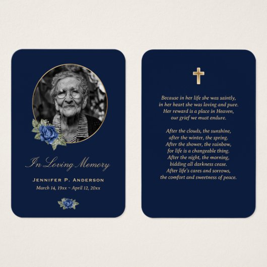 Blue Gold Floral Memorial Cards Visitekaartje (Voorkant /achterkant)