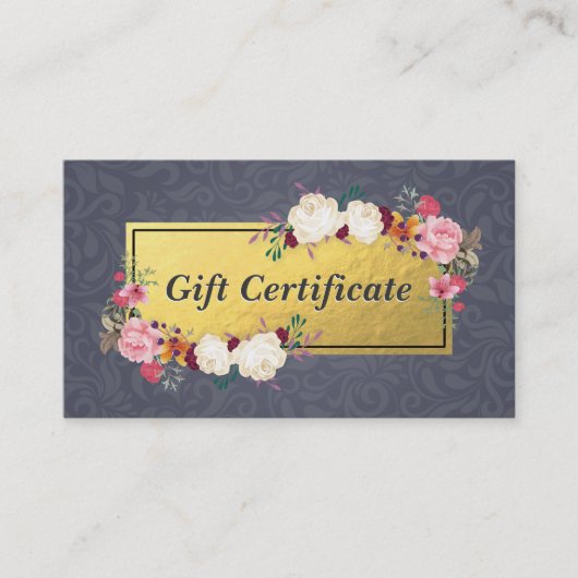 Blue Gold Floral Salon Boutique Gift Certificate Kortingskaartje (Voorkant)