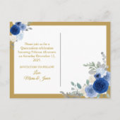 Blue & Gold Floral Save the Date Aankondigingskaart (Achterkant)