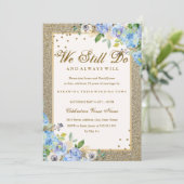 Blue Gold Floral Sparkle Vow Renewal Jubileum Kaart (Staand voorkant)