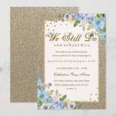 Blue Gold Floral Sparkle Vow Renewal Jubileum Kaart (Voorkant / Achterkant)