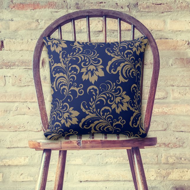 Blue Gold Floral Swirl Kussen (Creator heeft geüpload)