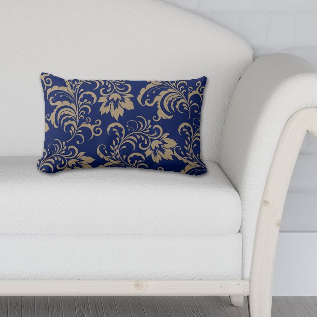 Blue Gold Floral Swirl Kussen (Creator heeft geüpload)