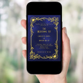 Blue gold floral vintage wedding kaart