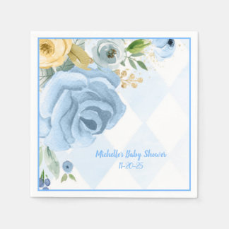 Blue Gold Floral Waterverf Baby shower Napkins Servet