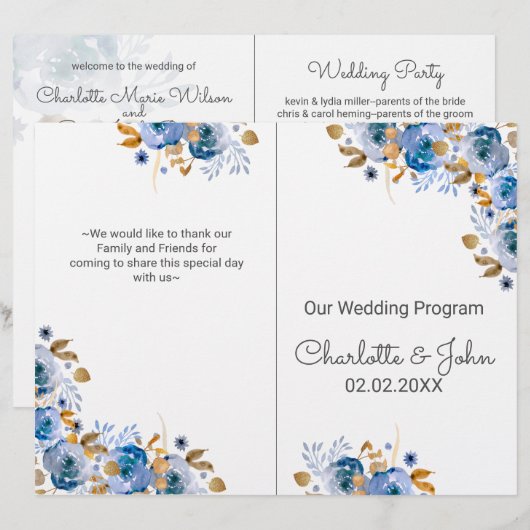 Blue Gold Floral Wedding (Voorkant / Achterkant)
