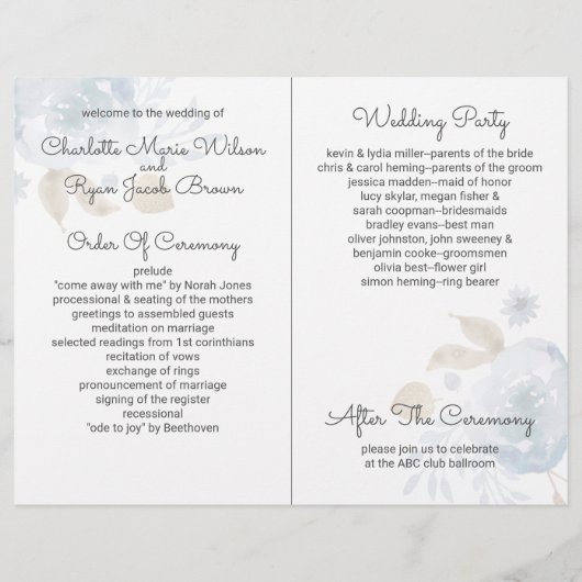 Blue Gold Floral Wedding (Achterkant)