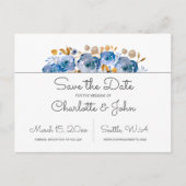 Blue Gold Floral Wedding Aankondigingskaart (Voorkant)